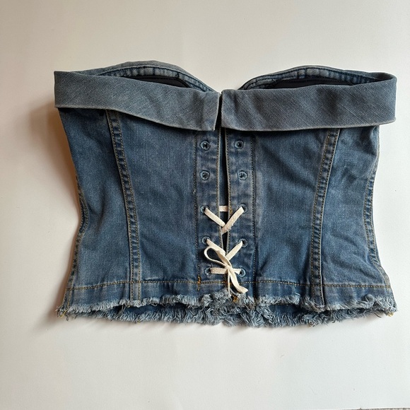 MARC JACOBS VINTAGE Y2K Sz 2 Denim Bustier Corset Top Cotton Lace Up Back RARE - Picture 3 of 9